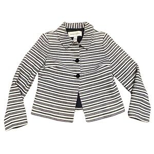 Doncaster Black & White Striped Silk Blend Jacket - Size Medium
